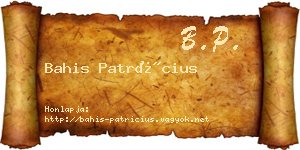 Bahis Patrícius névjegykártya